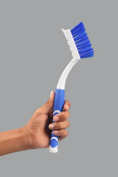 Human Hand Holding Plastic Cleaning Brush Cleaning — Stock Photo, Image