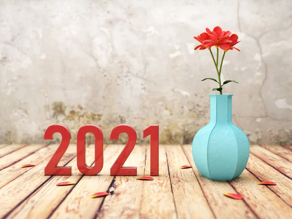 Ano Novo 2021 Conceito Design Criativo Com Flor Imagem Renderizada — Fotografia de Stock