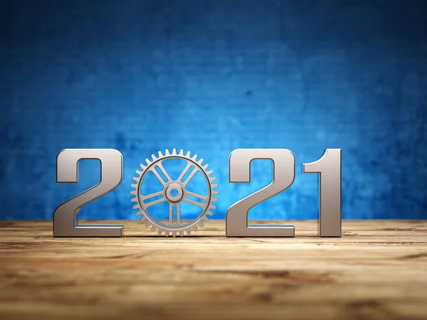 Nový Rok 2021 Creative Design Concept Gears Vykreslený Obraz — Stock fotografie