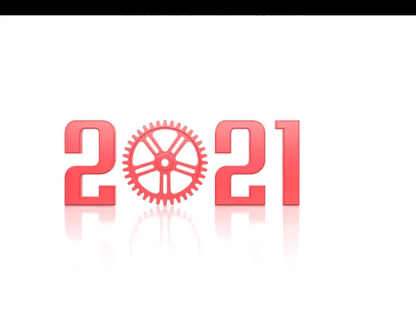 Nowy Rok 2021 Creative Design Concept Gears Obraz Renderowany — Zdjęcie stockowe