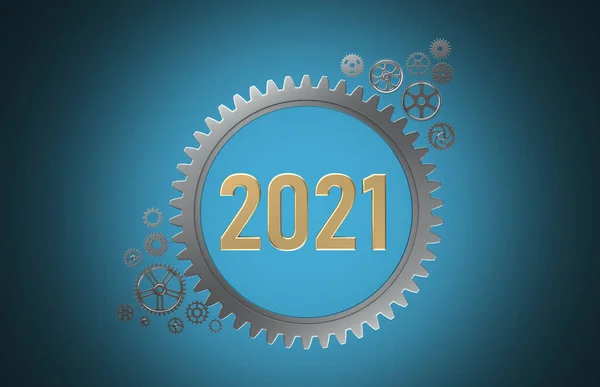 Ano Novo 2021 Conceito Design Criativo Com Engrenagens Imagem Renderizada — Fotografia de Stock