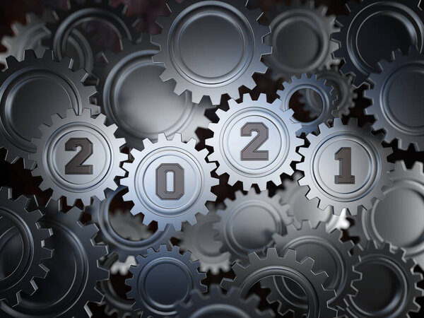 Новый 2021 год Creative Design with Gears - 3D Rendered Image
