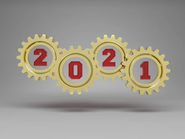 New Year 2021 Creative Design Concept Gears Rendered Image — Stock Photo, Image