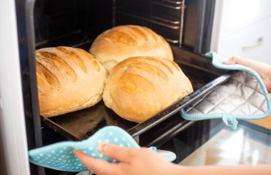 Pişirme ve fırın konsepti, ev yapımı geleneksel tam pişmiş tahıl fırında taze ekmek, hamur işi.