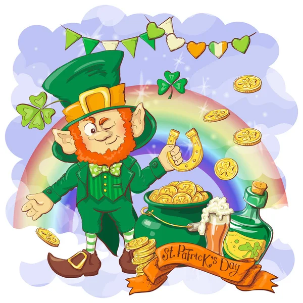 Elf leprechaun with beer for saint patrick's day — Stock Photo