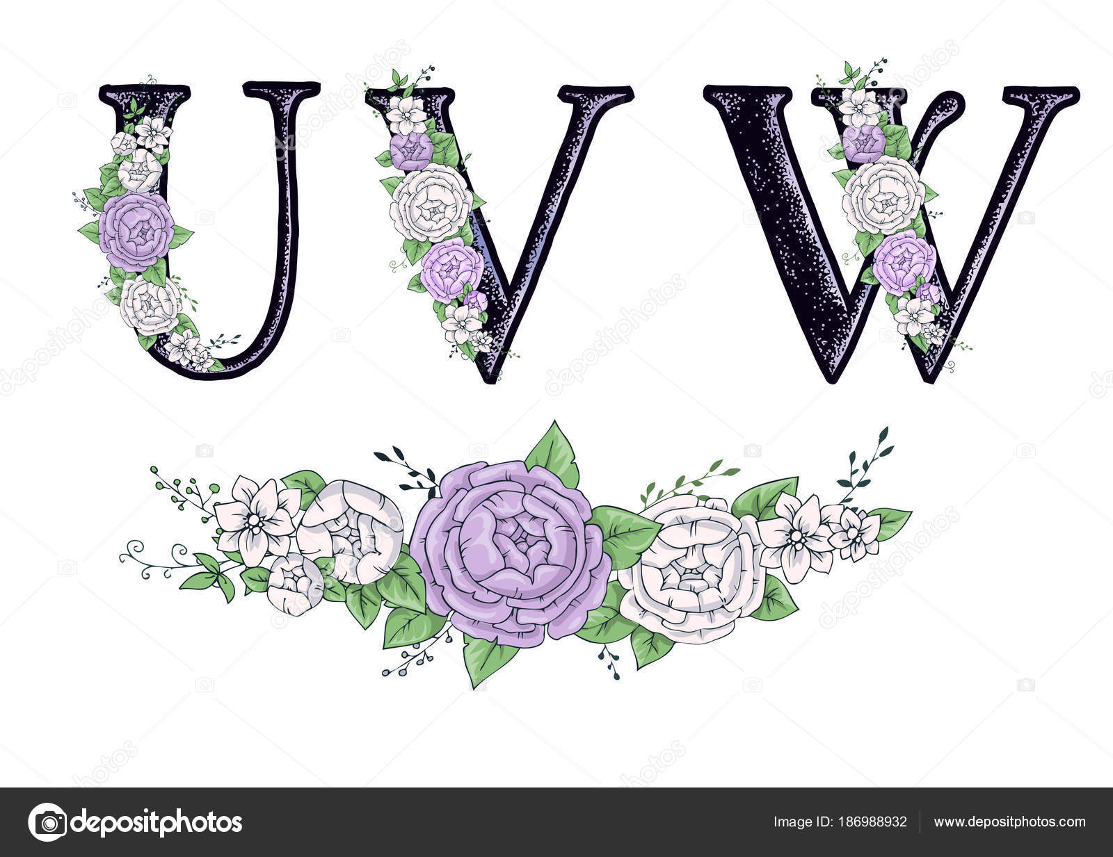 Letters Lilac White Purple Peonies Flower Alphabet Vector Illustration Hand Vector Image By C Yuliyaart Vector Stock 186988932