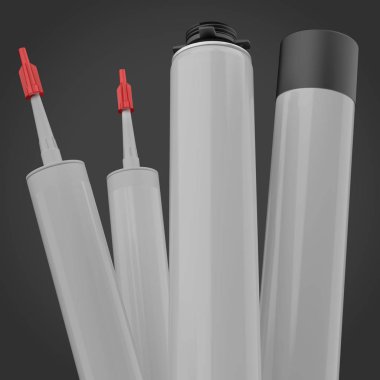 Koyu arka plan üzerinde izole inşaat köpüğü ile ayarla şişe