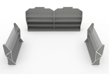 Raflar mal depolamak için. 3d illüstrasyon izole beyaz arka plan üzerinde