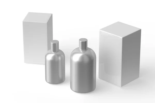 Perfume Líquido Aluminio Concepto Belleza Femenina Aislado Blanco Renderizado —  Fotos de Stock