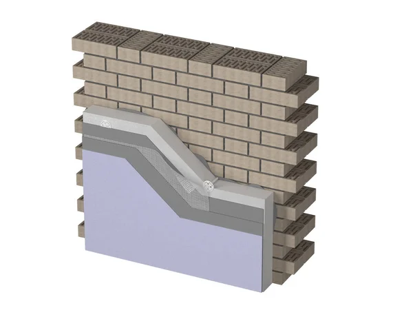 層で壁 レンガや断熱材 3Dモデル — ストック写真