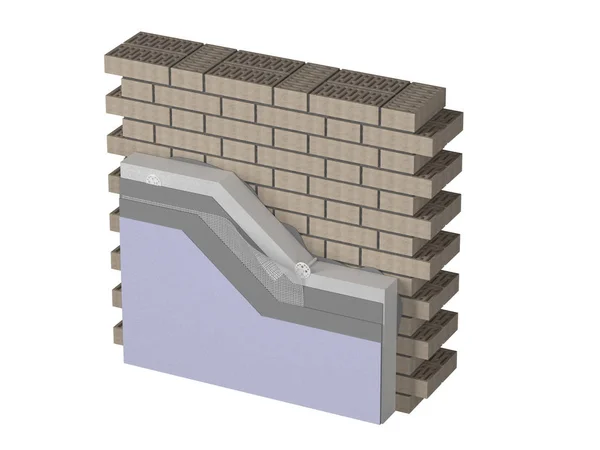 Стены Слоями Кирпичами Изоляцией Модель — стоковое фото