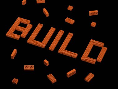 Siyah arka plandaki tuğladan yapılmış kelimeler. 3 Boyutlu Hazırlama.