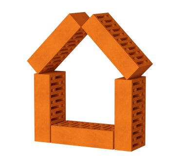 Beyaz arka planda Brick ev simgesi. 3 Boyutlu Hazırlama.