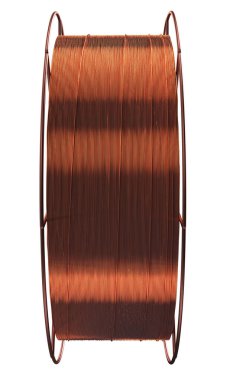 Beyaz arka planda bakır kablo olan bir makara. 3d Hazırlama.