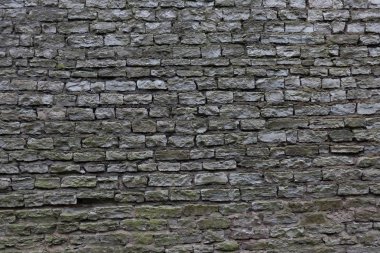 Tallinn 'deki eski şehrin kale duvarının manzarası. Estonya. Koyu gri taş bloklarla çevrili. Geçmişi. Doku.