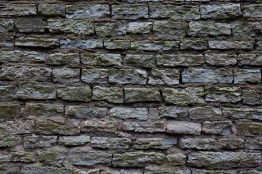 Koyu gri taş bloklardan yapılmış eski bir kale duvarının parçası. Geçmişi. Doku. Tallinn Estonya.