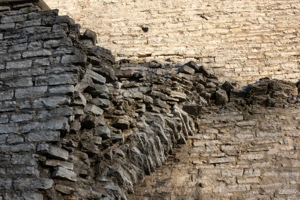 Parede Uma Antiga Fortaleza Feita Blocos Pedra Cinza Fragmento Estrutura — Fotografia de Stock