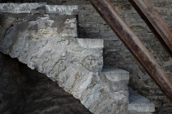 Vue Latérale Sur Les Marches Vieil Escalier Pierre Dans Une — Photo