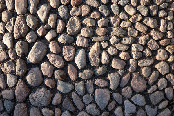 Pavimento Vintage Feito Pequenas Pedras Calhau Granito Cinza Parte Espaço — Fotografia de Stock