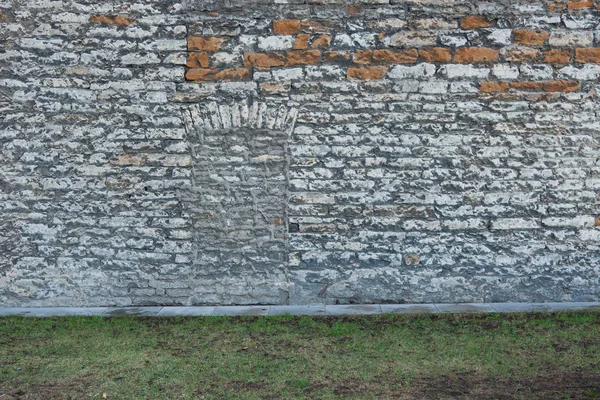 Fragment Wall Old Stone Building Gray Color Separate Brown Blocks — Stok fotoğraf
