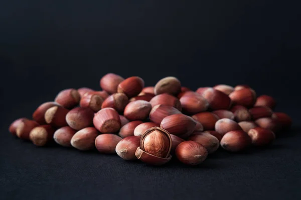 Hazelnoot Geïsoleerd Zwarte Achtergrond Set Verzameling — Stockfoto