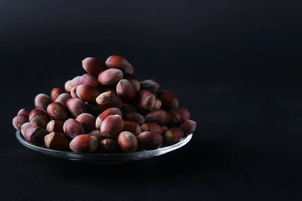 Hazelnut Isolated Black Background Set Collection — ストック写真