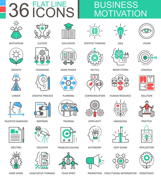 Vector Motivación empresarial disciplina color moderno línea plana bosquejo iconos para aplicaciones y diseño web . — Vector de stock