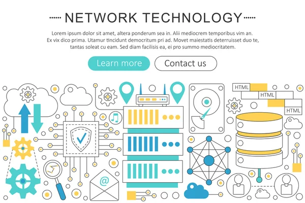 Vector elegante linha fina plana moderna conceito de tecnologia de rede. Layout de elementos de banner de cabeçalho do site. Apresentação, folheto e cartaz . —  Vetores de Stock