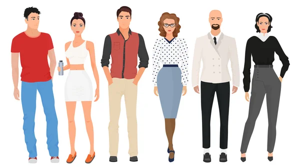 Handsome young guys men with beautiful cute girls models couples in casual street modern fashion clothes isolated. Fashionable people set. — Stock Vector
