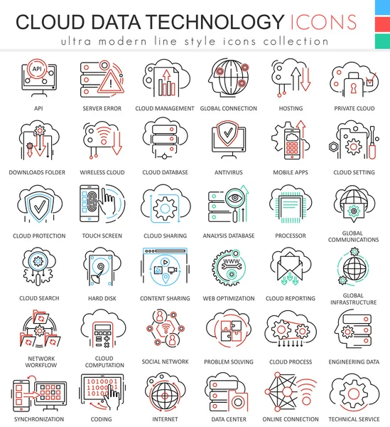 Vector Cloud data technology database ultra modern color outline icons for apps and web design . — Archivo Imágenes Vectoriales