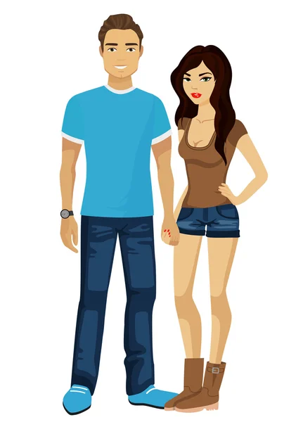 Chico y chica estudiantes en moderno simple casual ropa aislado . — Vector de stock