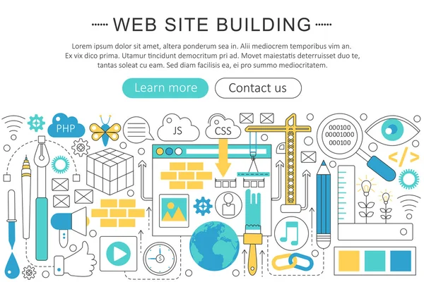Vector elegant thin line flat modern website building concept. Website header banner elements layout. Presentation, flyer and poster. — Stock Vector