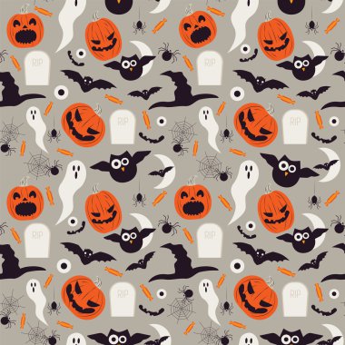 Kesintisiz çizgi film Halloween desen. Cadılar Bayramı hayaletler, yarasalar ve kabak karakter boo.