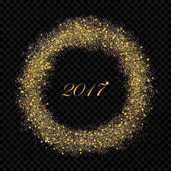 2017 New Year abstract gold glittering star dust rain circle on the alpha transperant background. Rich Golden Explosion Confetti effect. Luxury NY 2017 holiday banner. — Stock Vector