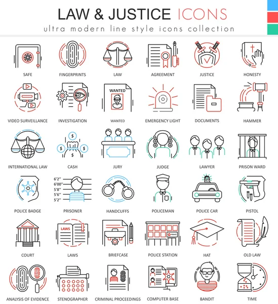 Ley vectorial y justicia iconos de contorno de color ultra moderno para aplicaciones y diseño web . — Vector de stock