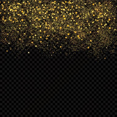 Altın konfeti parıldıyor. Altın glitter arka plan. Transperant arka plan üzerinde lüks altın şenlikli konfeti adet.