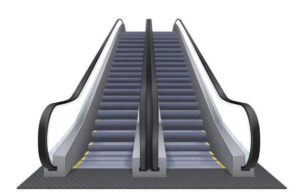 Doble escalera mecánica vectorial realista aislada en el fondo blanco. Ascendiendo ascensor . — Vector de stock