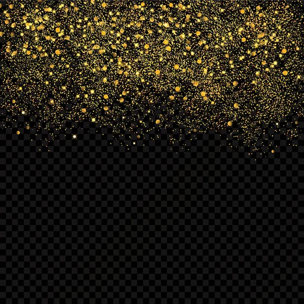 Gouden sparkles confetti. Gouden glitter abstracte achtergrond. Luxe gouden feestelijke confetti stukken op de achtergrond transperant. — Stockvector