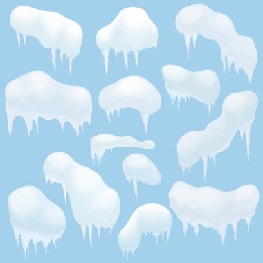 Snow elements, Snow caps, snowballs and snowdrifts for design and decoration. Christmas snow top. clipart