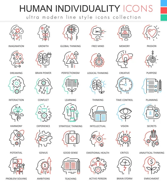 Vektor menschliche Persönlichkeit und Mentalität ultramoderne farbige Umrisssymbole für Apps und Webdesign. — Stockvektor