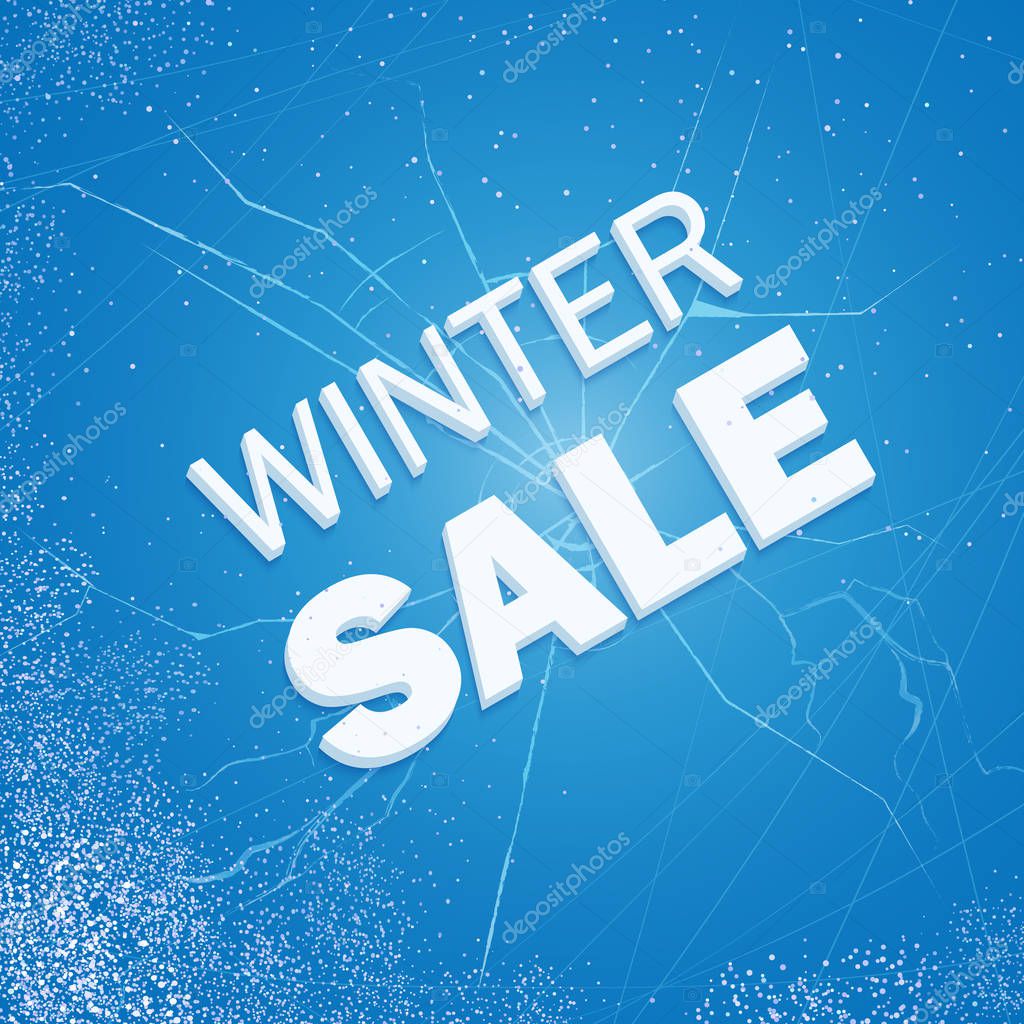 Winter ice sale set. Snow cold sale banner template. Christmas cracked