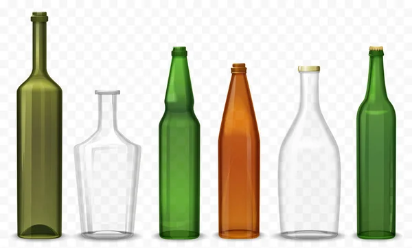 Realistische Glas 3D Rohling Flasche. Vektor-Flaschen isoliert auf dem alpha-transperanten Hintergrund. — Stockvektor