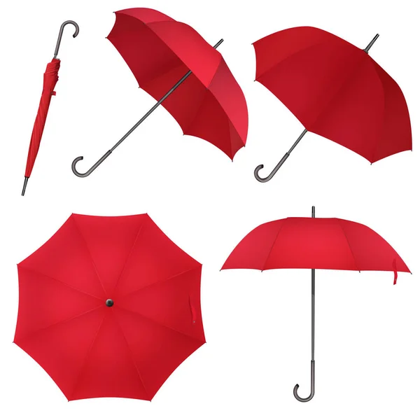Red blank classic round rain Umbrella. Photo Realistic Umbrella vector illustration. — Stock Vector