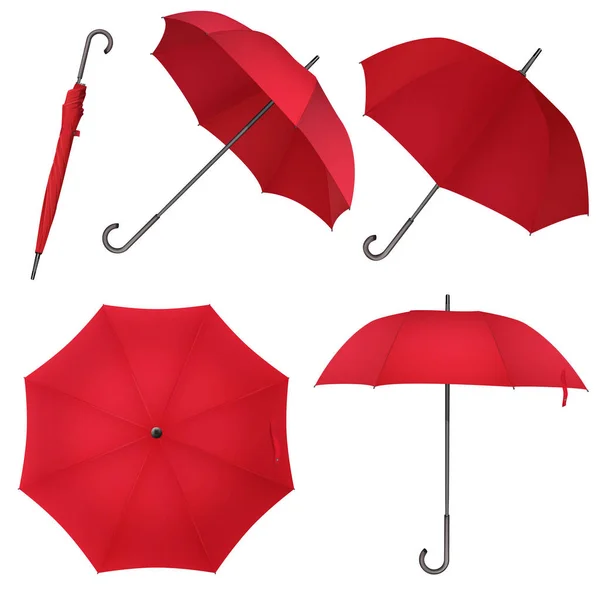 Vermelho branco clássico chuva redonda guarda-chuva. Foto Realista ilustração vetorial guarda-chuva . — Vetor de Stock