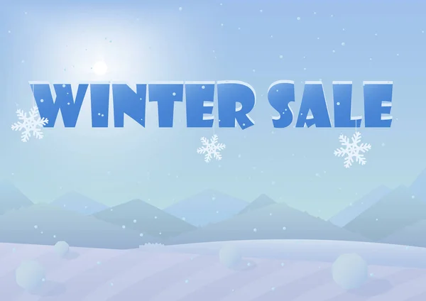 Winter verkoop woorden over de prachtige Chrismas winter landschap-achtergrond. — Stockvector