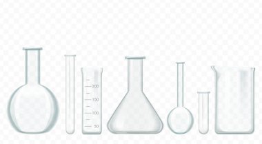 Vektör cam test tüpleri üzerinde beyaz izole. Laboratuar cam malzemeleri.