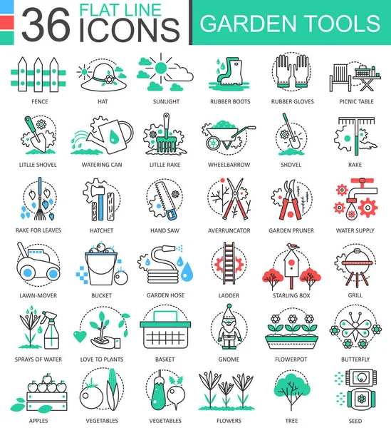 Инструменты Vector Garden современные цветные плоские контуры иконки для приложений и веб-дизайна . — стоковый вектор
