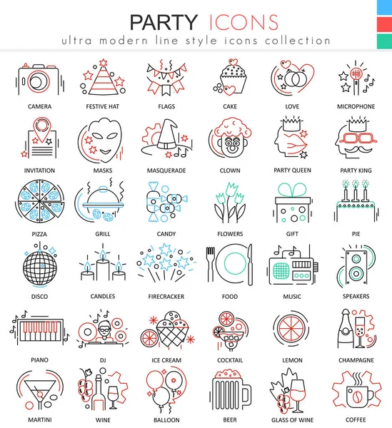 Vector Party disco ultra moderno bosquejo iconos para aplicaciones y diseño web. Símbolos de fiesta para aplicación y web . — Archivo Imágenes Vectoriales