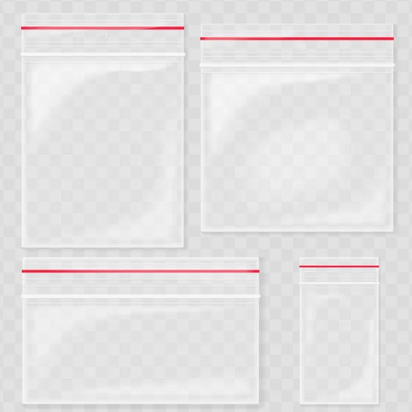 Boş şeffaf plastik cep torbaları. Boş vakum fermuar çanta. polietilenler konteyner transperant arka plan ayarla.