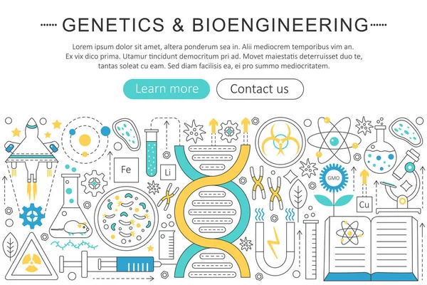 Vektor elegáns vékony lapos genetika és biotechnológia koncepciójában. Weboldal fejléc banner elemek elrendezése. Bemutató, szórólap és plakát. — Stock Vector